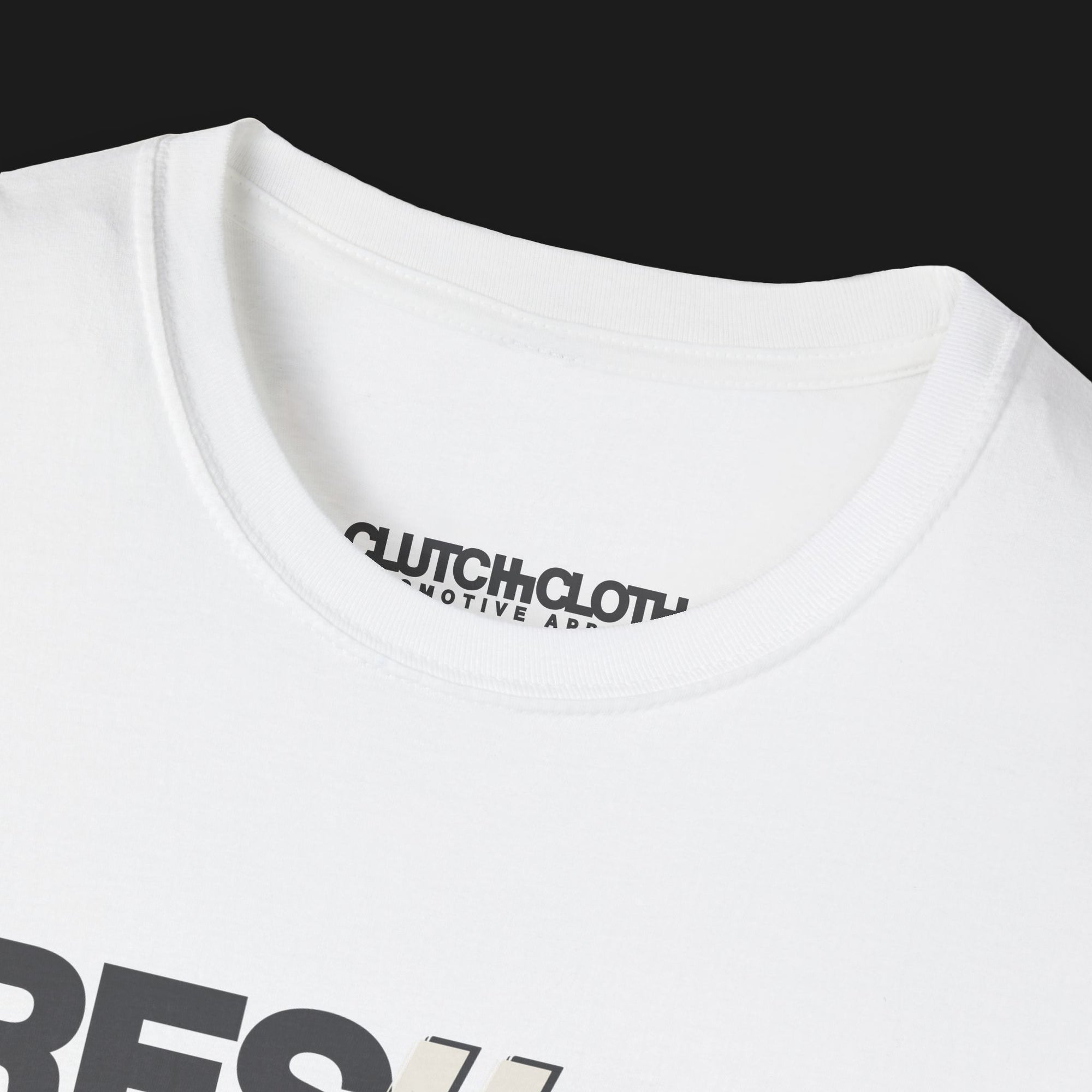 Fresh Air Turbo Automotive Graphic T-Shirt – White tee collar featuring a bold turbocharger design with "Fresh Air" text. Perfect gift for car enthusiasts and turbo fans.