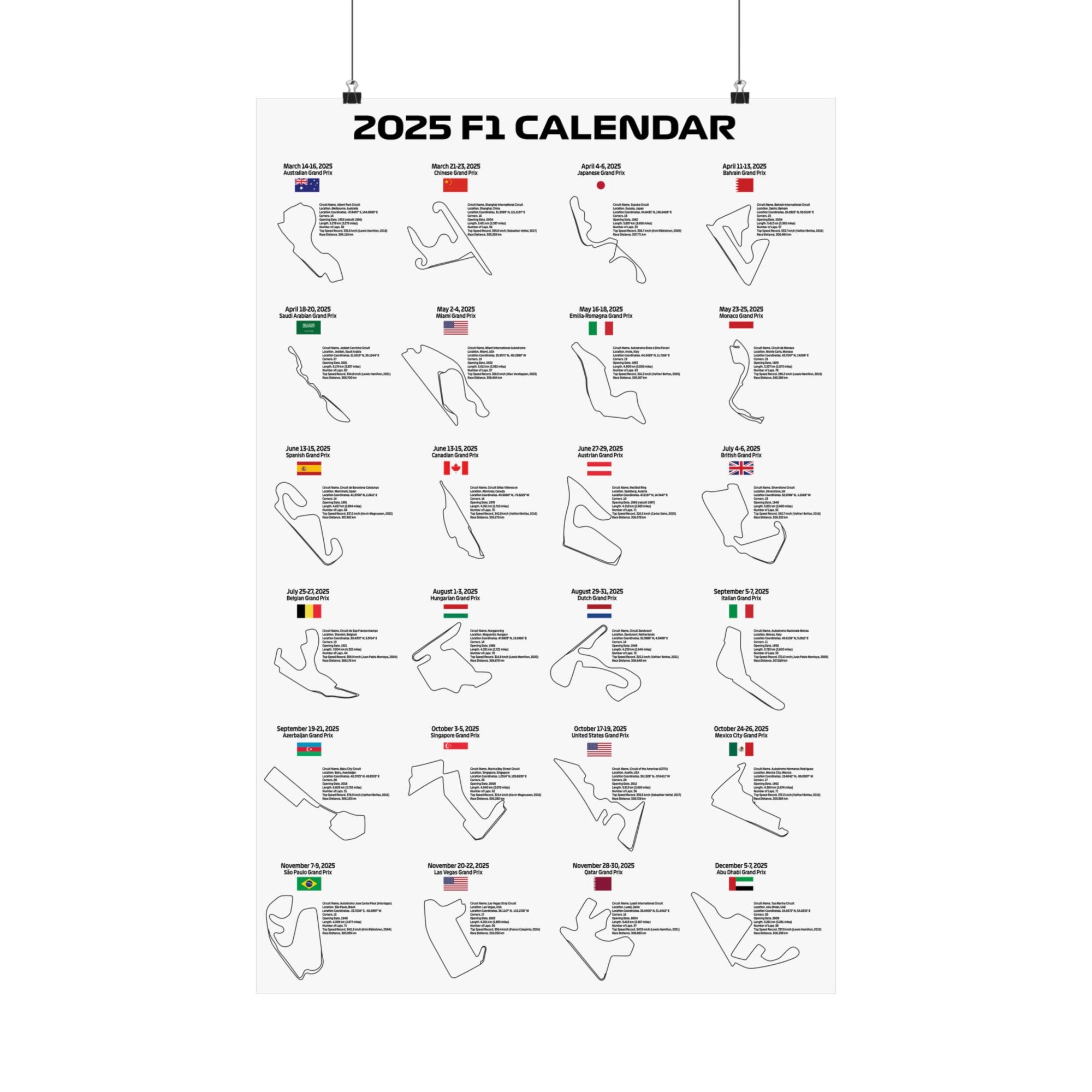 2025 Formula 1 Calendar Vertical Poster