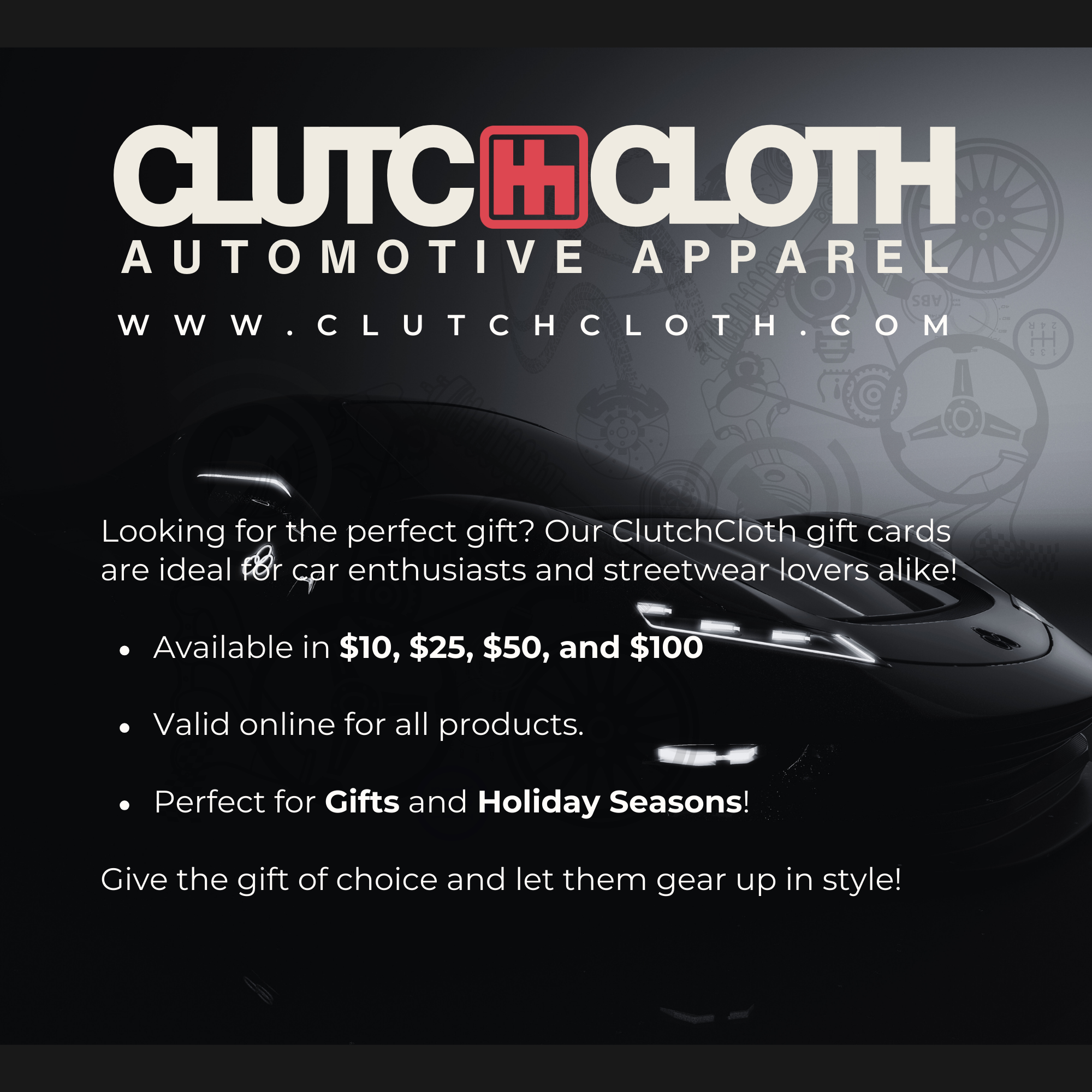 ClutchCloth.com Gift Card | Clutch Automotive Apparel