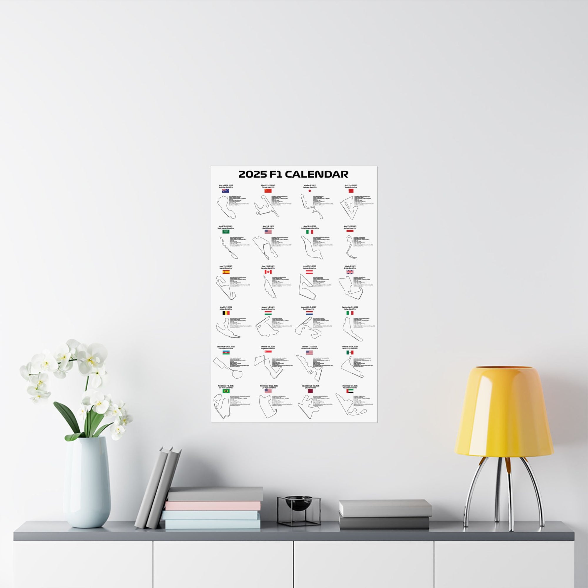 2025 Formula 1 Calendar Vertical Poster