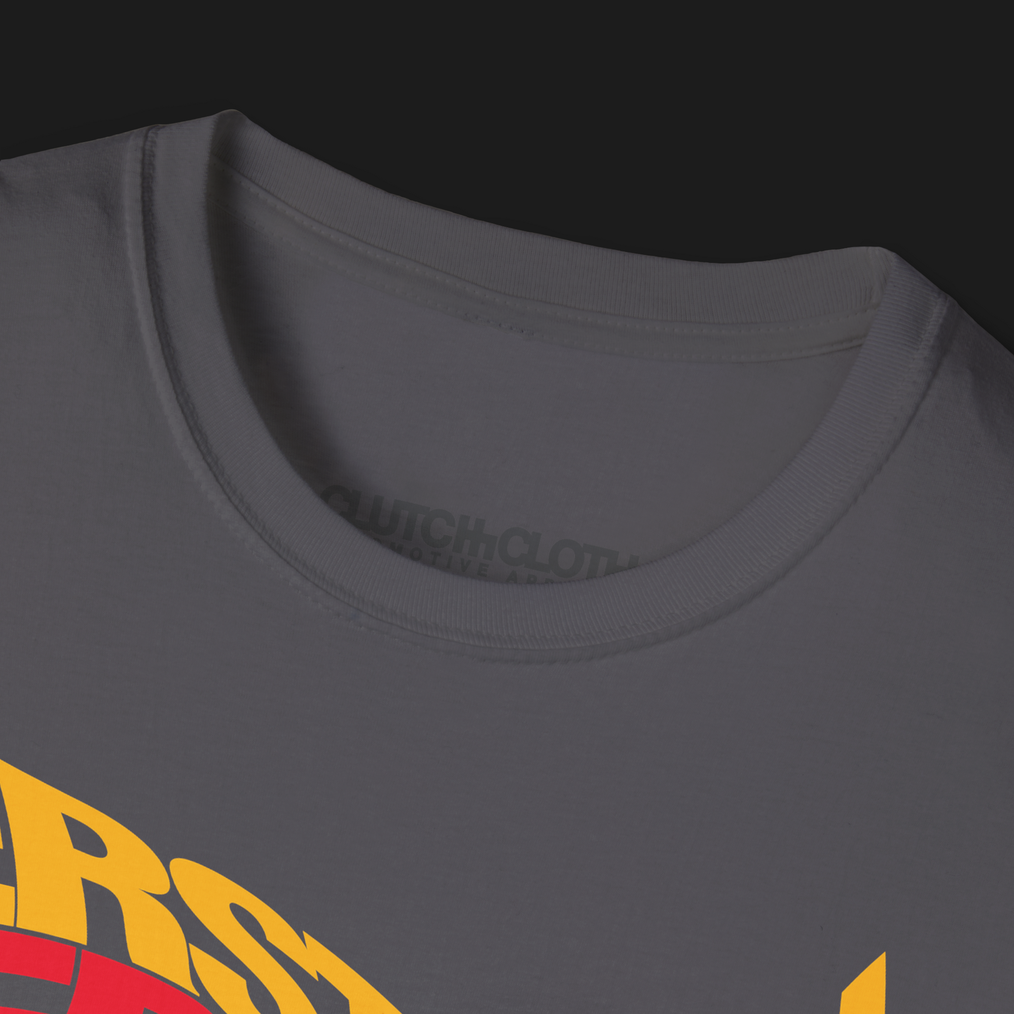 Verstappen World Champion T-Shirt – charcoal tee featuring bold Verstappen typography in red, yellow, and blue with a dynamic F1 car graphic. Ideal gift for Formula 1 fans and motorsport enthusiasts.