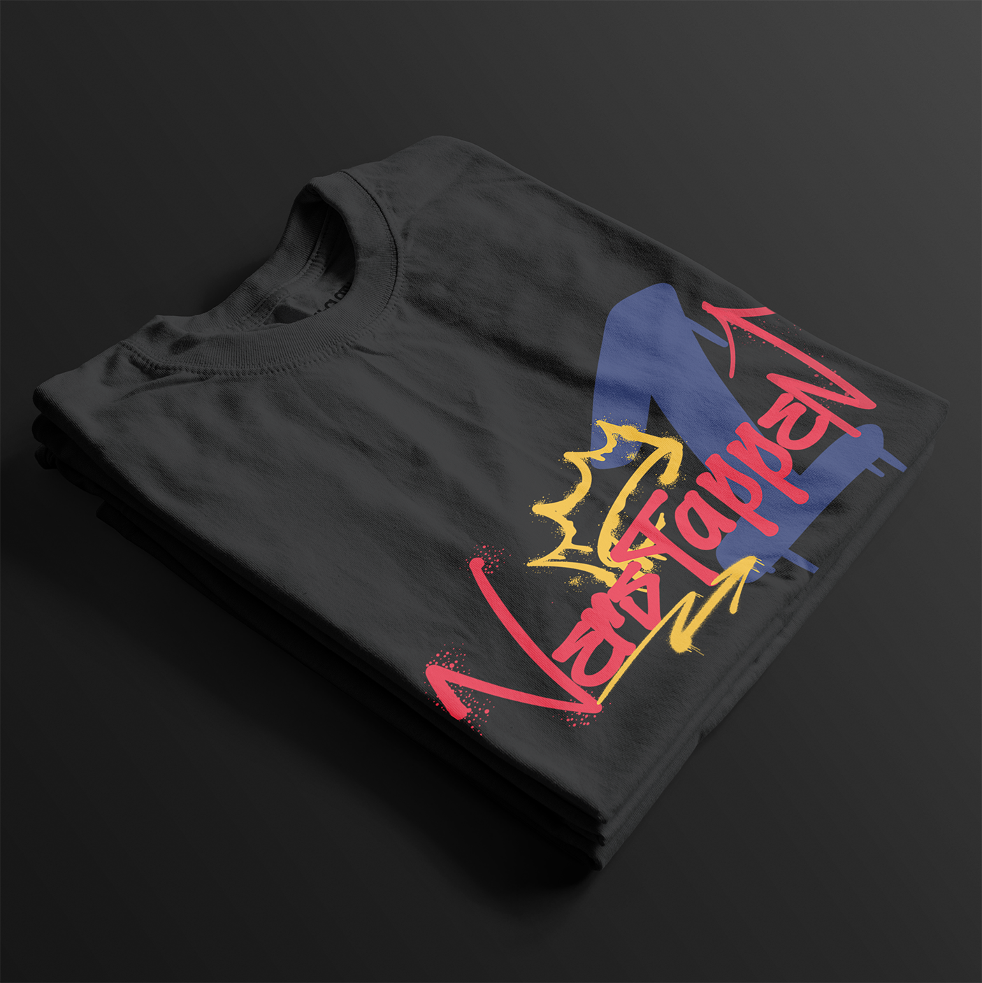 Verstappen 4th Time World Champion T-Shirt – Folded Black tee featuring bold Verstappen graffiti-style "4" design with a crown and red, blue, and yellow accents. Perfect gift for F1 fans and motorsport enthusiasts.