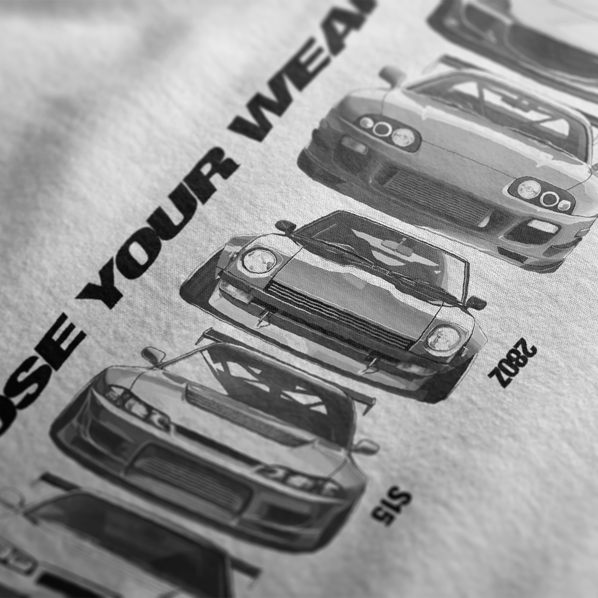 Choose Your Weapon JDM Armory Automotive Graphic Shirt - Car Culture, RX7, SUPRA, 280Z, S15, R34 - ClutchCloth